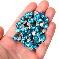 Aquamarine Oval Shape Glass Pointed Back Fancy Rhinestones WholesaleRhinestone