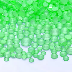 Mixed Sizes Neon Apple Green Glass Flat Back Rhinestones For Nail Art