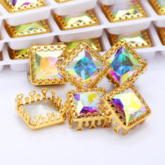 Crystal AB Princess Square Shape High-Quality Glass Sew-on Nest Hollow Claw Rhinestones WholesaleRhinestone
