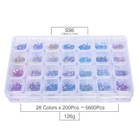 28-Color AB Mix Glass Rhinestones Kit – 28-Grid Box Flatback Gems for Nail Art & Crafts, Silver Foil Back, Assorted Shades WholesaleRhinestone