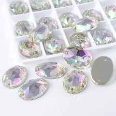 Luminous Green Oval Shape High Quality Glass Sew-on Rhinestones WholesaleRhinestone