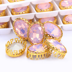 Rose Water Opal Oval Shape High-Quality Glass Sew-on Nest Hollow Claw Rhinestones WholesaleRhinestone