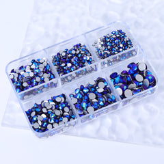 Mixed Sizes 6 Grid Box Montana AB Glass FlatBack Rhinestones For Nail Art Silver Back WholesaleRhinestone