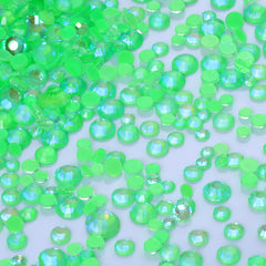 Mixed Sizes Mocha Shimmer Apple Green Glass Flat Back Rhinestones For Nail Art WholesaleRhinestone