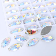 Light Crystal AB Navette Shape High Quality Glass Sew-on Rhinestones WholesaleRhinestone