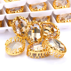 Golden Shadow Oval Shape High-Quality Glass Sew-on Nest Hollow Claw Rhinestones WholesaleRhinestone
