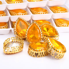 Topaz Opal Drop Shape High-Quality Glass Sew-on Nest Hollow Claw Rhinestones WholesaleRhinestone