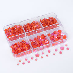 ミックスサイズ6グリッドボックスモカオレンジ人魚涙ガラスハーフパールラインストーン