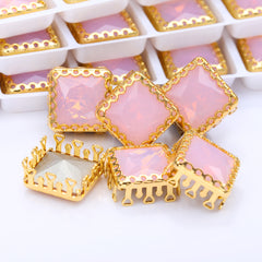 Rose Water Opal Princess Square Shape High-Quality Glass Sew-on Nest Hollow Claw Rhinestones WholesaleRhinestone