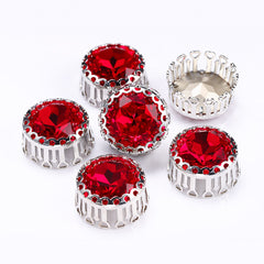 Light Siam Gemstone Flower Round Shape High-Quality Glass Sew-on Nest Hollow Claw Rhinestones WholesaleRhinestone