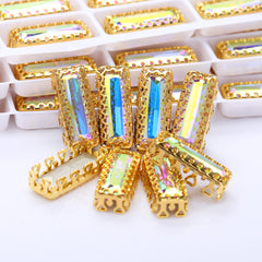 Crystal AB Princess Baguette Shape High-Quality Glass Sew-on Nest Hollow Claw Rhinestones WholesaleRhinestone