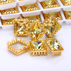Light Topaz Princess Square Shape High-Quality Glass Sew-on Nest Hollow Claw Rhinestones WholesaleRhinestone