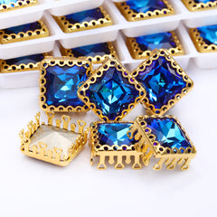 Bermuda Blue Princess Square Shape High-Quality Glass Sew-on Nest Hollow Claw Rhinestones WholesaleRhinestone