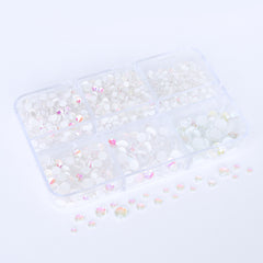 Mixed Sizes 6 Grid Box Mocha White Mermaid Tears Glass Half Pearls Rhinestones WholesaleRhinestone