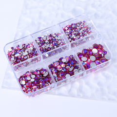Mixed Sizes 6 Grid Box Rose AB Glass FlatBack Rhinestones For Nail Art Silver Back WholesaleRhinestone