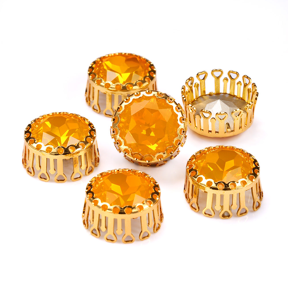 Topaz Opal Gemstone Flower Round Shape High-Quality Glass Sew-on Nest Hollow Claw Rhinestones WholesaleRhinestone