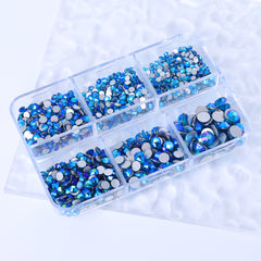 Mixed Sizes 6 Grid Box Indicolite AB Glass FlatBack Rhinestones For Nail Art Silver Back WholesaleRhinestone
