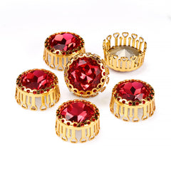 Rose Gemstone Flower Round Shape High-Quality Glass Sew-on Nest Hollow Claw Rhinestones