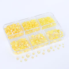 Mixed Sizes 6 Grid Box Mocha Yellow Mermaid Tears Glass Half Pearls Rhinestones WholesaleRhinestone