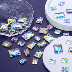 Mixed Sizes Crystal AB Rectangle Shape High Quality Glass Sew-on Rhinestones WholesaleRhinestone