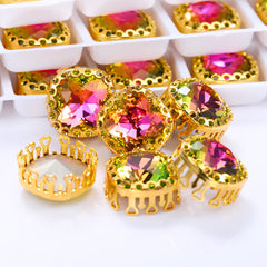 Vitrail Rose Cushion Square Shape High-Quality Glass Sew-on Nest Hollow Claw Rhinestones WholesaleRhinestone