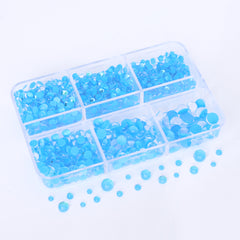 Mixed Sizes 6 Grid Box Mocha Aquamarine Mermaid Tears Glass Half Pearls Rhinestones WholesaleRhinestone