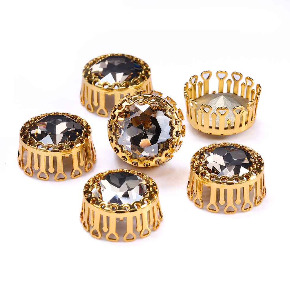 Satin Gemstone Flower Round Shape High-Quality Glass Sew-on Nest Hollow Claw Rhinestones WholesaleRhinestone