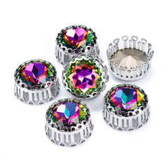 Volcano Gemstone Flower Round Shape High-Quality Glass Sew-on Nest Hollow Claw Rhinestones WholesaleRhinestone