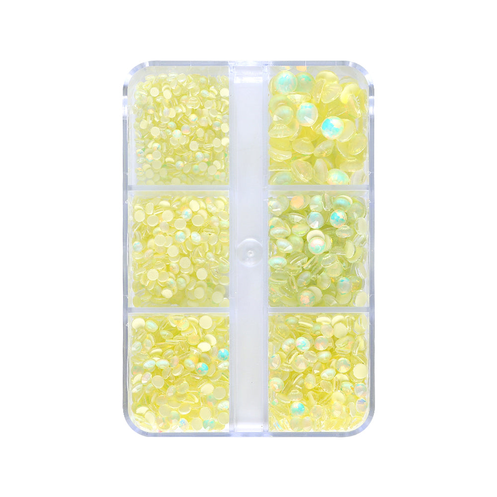 Mixed Sizes 6 Grid Box Mocha Opal Lt Yellow Glass FlatBack Rhinestones For Nail Art WholesaleRhinestone