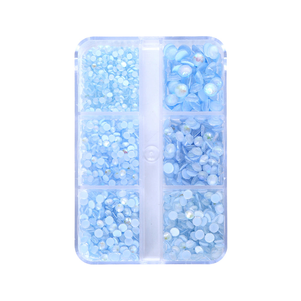 Mixed Sizes 6 Grid Box Mocha SS Light Blue Glass FlatBack Rhinestones For Nail Art WholesaleRhinestone