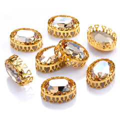 Golden Shadow Oval Shape High-Quality Glass Sew-on Nest Hollow Claw Rhinestones WholesaleRhinestone
