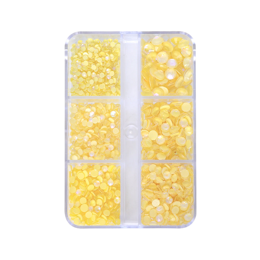 Mixed Sizes 6 Grid Box Mocha SS Yellow Glass FlatBack Rhinestones For Nail Art WholesaleRhinestone