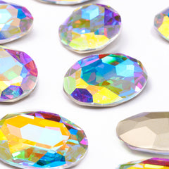 Crystal AB Big Oval Shape High Quality Glass Pointed Back Fancy Rhinestones WholesaleRhinestone