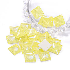 Electric Neon Light Topaz Square Shape High Quality Glass Sew-on Rhinestones
