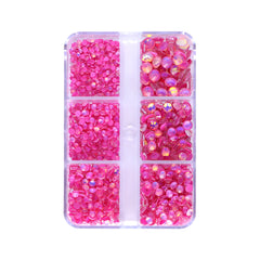Mixed Sizes 6 Grid Box Mocha Opal Dk rose Glass FlatBack Rhinestones For Nail Art WholesaleRhinestone