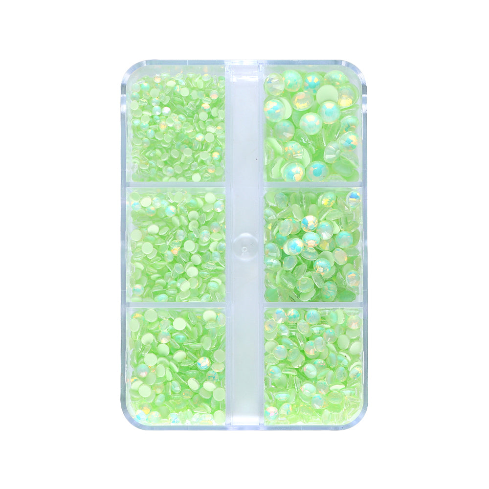 Mixed Sizes 6 Grid Box Mocha Opal Lt Green Glass FlatBack Rhinestones For Nail Art WholesaleRhinestone