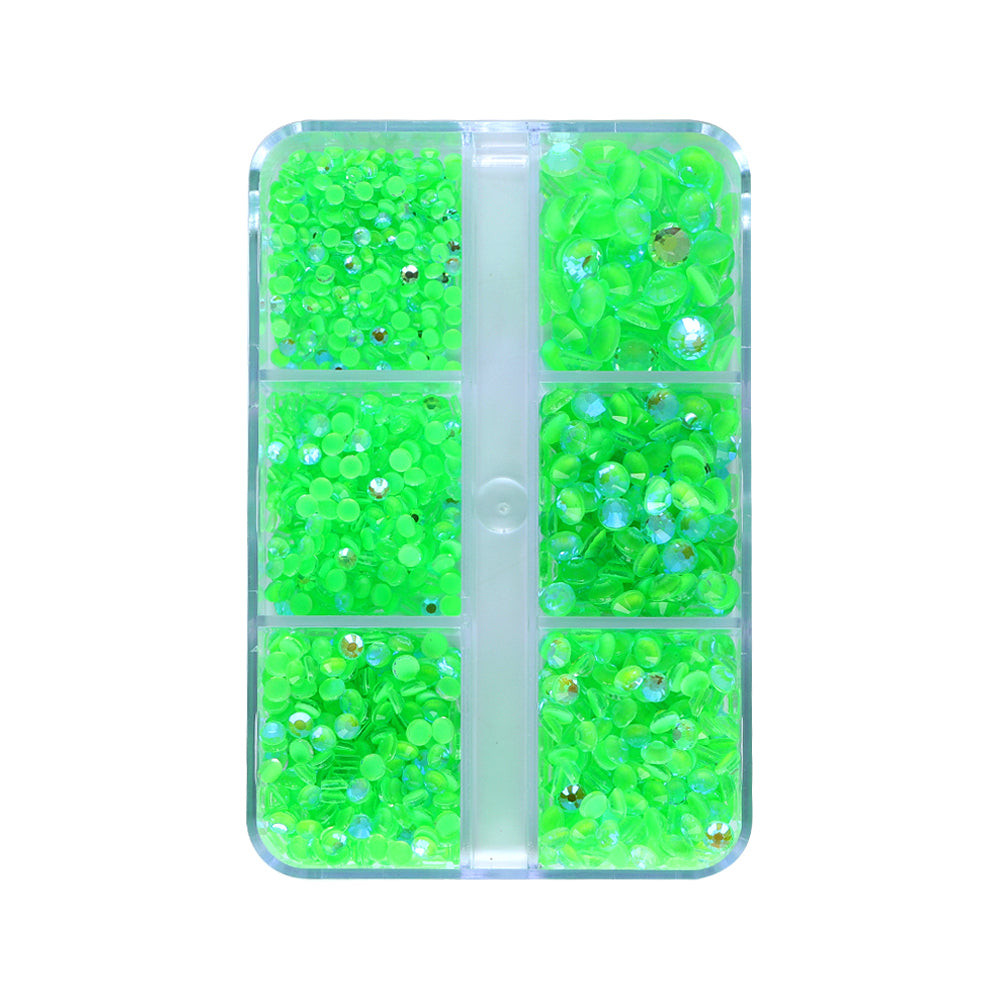 Mixed Sizes 6 Grid Box Mocha Shimmer Apple Green Glass FlatBack Rhinestones For Nail Art WholesaleRhinestone