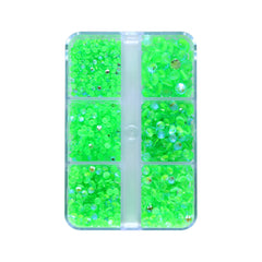 Mixed Sizes 6 Grid Box Mocha Shimmer Apple Green Glass FlatBack Rhinestones For Nail Art WholesaleRhinestone