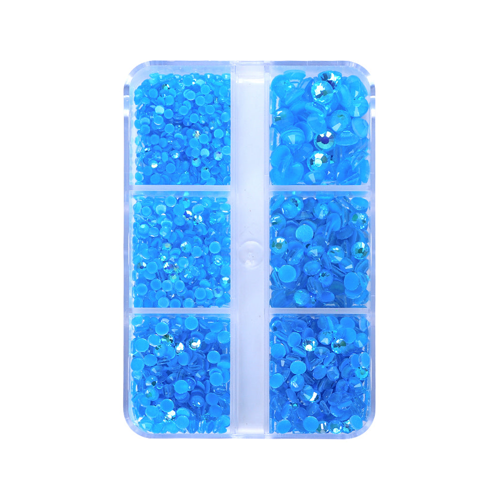 Mixed Sizes 6 Grid Box Mocha Shimmer Dk Blue Glass FlatBack Rhinestones For Nail Art WholesaleRhinestone