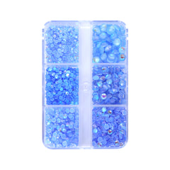 Mixed Sizes 6 Grid Box Mocha Shimmer Lt Blue Glass FlatBack Rhinestones For Nail Art WholesaleRhinestone