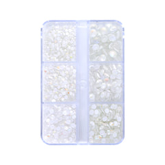 Mixed Sizes 6 Grid Box Mocha SS White Glass FlatBack Rhinestones For Nail Art WholesaleRhinestone