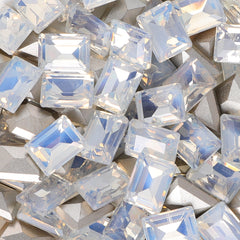 White Opal Rectangle Shape Glass Pointed Back Fancy Rhinestones WholesaleRhinestone