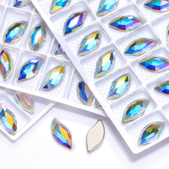 Crystal AB Diamond Leaf Shape High Quality Glass Beveled Flat Back Rhinestones WholesaleRhinestone