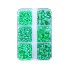 Mixed Sizes 6 Grid Box Mocha SS Green Glass FlatBack Rhinestones For Nail Art WholesaleRhinestone