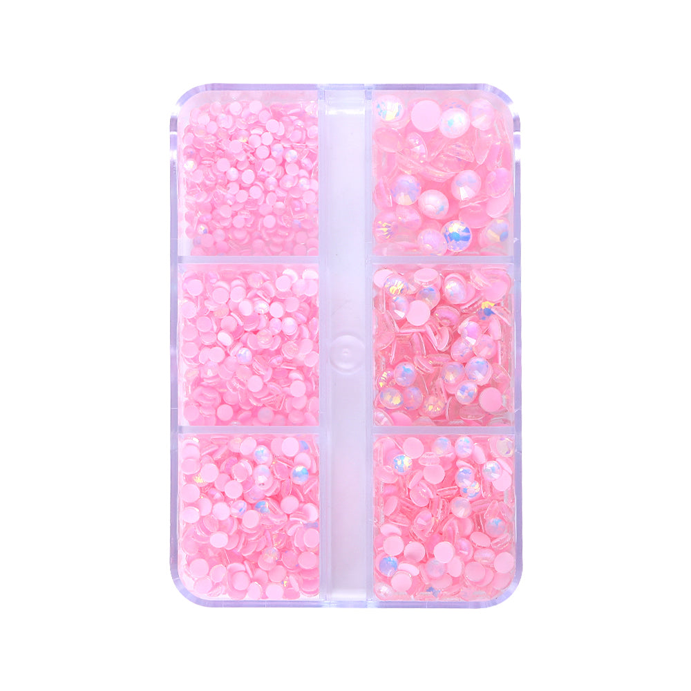 Mixed Sizes 6 Grid Box Mocha Opal Lt Pink Glass FlatBack Rhinestones For Nail Art WholesaleRhinestone