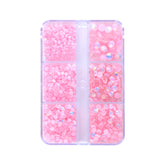 Mixed Sizes 6 Grid Box Mocha Opal Lt Pink Glass FlatBack Rhinestones For Nail Art WholesaleRhinestone