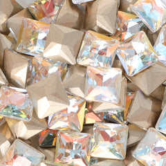 Cognac White Princess Square Shape Pointed Back Fancy Rhinestones