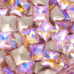Pink AB Princess Square Shape Pointed Back Fancy Rhinestones WholesaleRhinestone