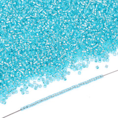 Transparent Silver-lined Aquamarine Color Hight Quality Glass Cylinder Seed Beads 1.6 MM Size GY2001 WholesaleRhinestone