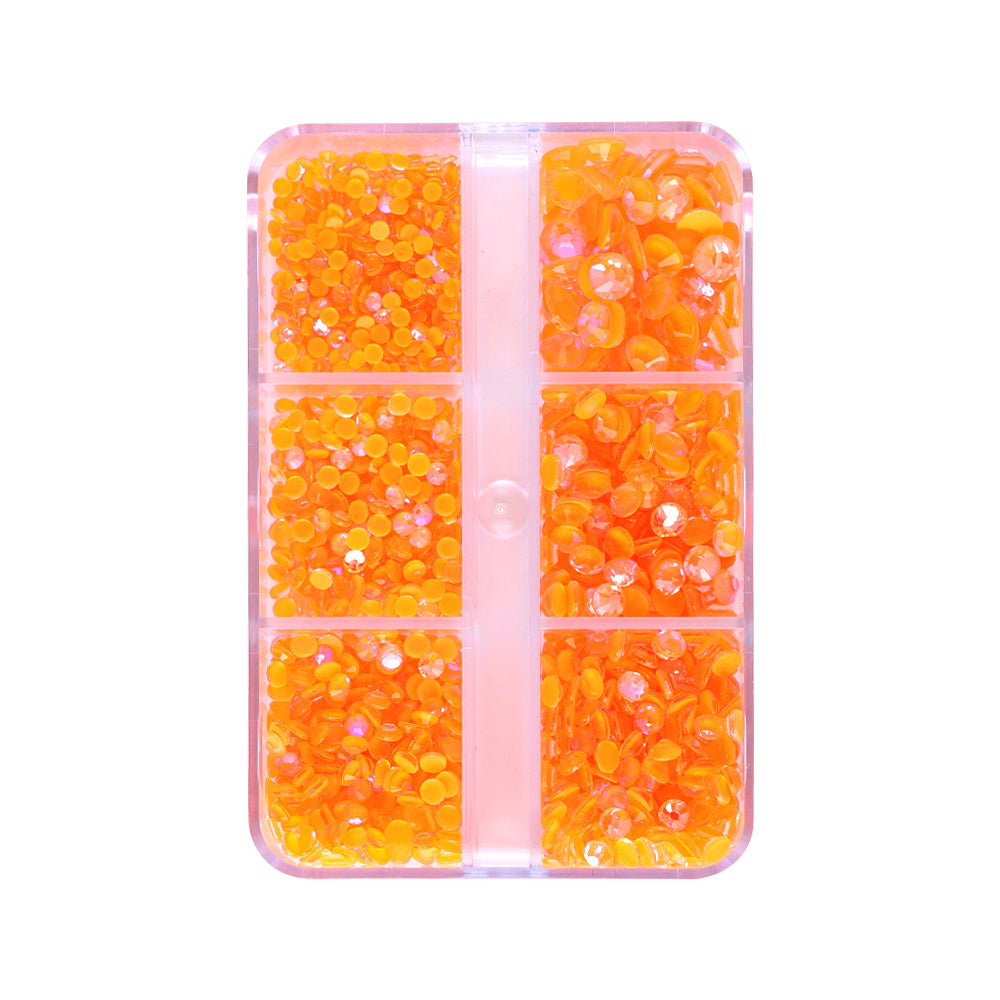 Mixed Sizes 6 Grid Box Mocha Shimmer Orange Glass FlatBack Rhinestones For Nail Art WholesaleRhinestone